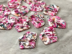 Pink Party Confetti Tortoise Shell Beads, geometric shape acrylic 38mm Long Earring or Necklace pendant bead 1 one hole top colorful