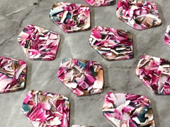 Pink Party Confetti Tortoise Shell Beads, geometric shape acrylic 38mm Long Earring or Necklace pendant bead 1 one hole top colorful