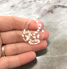 Silver Confetti set in Clear Resin Acrylic Blanks Cutout, earring bead jewelry making, 37mm circle jewelry, silver resin pendant teardrop