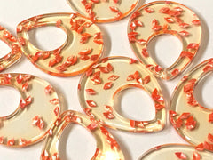 Coral Confetti set in Yellow Clear Resin Acrylic Blanks Cutout, earring bead jewelry making, 37mm circle jewelry, yellow pendant teardrop