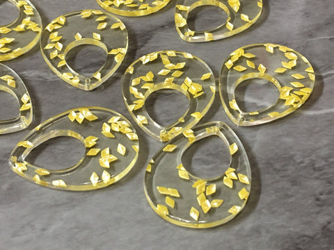 Yellow Confetti set in Clear Resin Acrylic Blanks Cutout, earring bead jewelry making, 37mm circle jewelry, yellow pendant teardrop