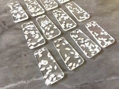 Silver Confetti set in Clear Resin Acrylic Blanks Cutout, earring bead jewelry making, 38mm circle jewelry, silver resin pendant teardrop