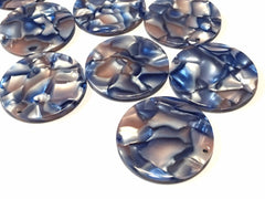 Watercolor Blue & Blush Resin Beads, circle cutout acrylic 36mm Earring Necklace pendant bead, one hole at top, blue jewelry acrylic DIY