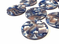 Watercolor Blue & Blush Resin Beads, circle cutout acrylic 36mm Earring Necklace pendant bead, one hole at top, blue jewelry acrylic DIY