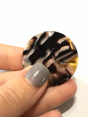 Chocolate & Blonde Resin Beads, circle cutout acrylic 36mm Earring Necklace pendant bead, one hole at top, jewelry acrylic DIY yellow brown