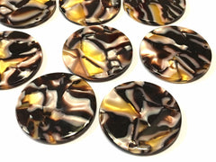 Chocolate & Blonde Resin Beads, circle cutout acrylic 36mm Earring Necklace pendant bead, one hole at top, jewelry acrylic DIY yellow brown
