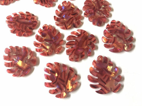 Red Hologram Resin Acrylic Blanks Cutout, monstera palm small leaves leaf blanks, earring pendant jewelry making 32mm jewelry