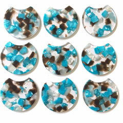 Teal Blue Brown Tortoise Shell Beads, circle cutout acrylic 36mm Earring Necklace pendant bead, one hole top colorful DIY boho turquoise