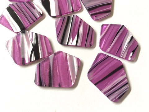 Purple Black White Tortoise Shell Beads, geometric shape acrylic 38mm Long Earring or Necklace pendant bead 1 one hole top earrings jewelry