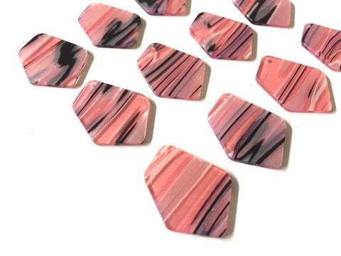 Pink Black White Tortoise Shell Beads, geometric shape acrylic 38mm Long Earring or Necklace pendant bead 1 one hole top earrings jewelry