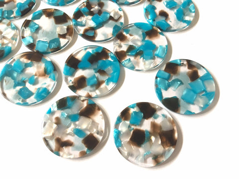 Teal Brown Blue Confetti Resin Acrylic Blanks Cutout, earring bead jewelry making, 30mm circle pendant jewelry, turquoise earrings DIY