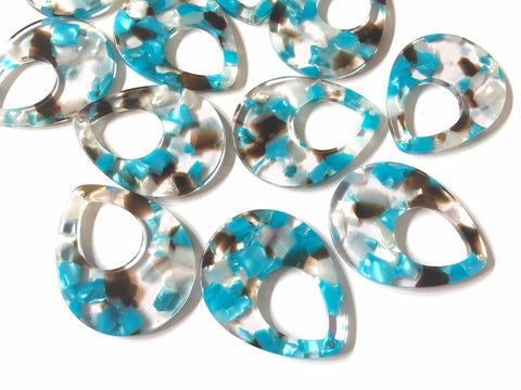 Teal Brown Blue Confetti Resin Acrylic Blanks Cutout, earring bead jewelry making, 38mm teardrop pendant jewelry, turquoise earrings DIY