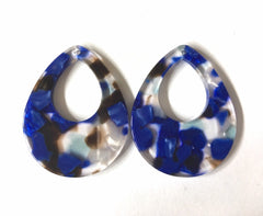 Royal Blue Brown Blue Confetti Resin Acrylic Blanks Cutout, earring bead jewelry making, 38mm teardrop pendant jewelry, blue earrings DIY