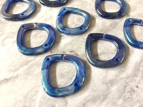 Blue Shimmer XL 2 Hole Pendant Beads, connector Acrylic Beads, resin lucite Jewelry Making necklaces Bracelets Earrings, 39mm pointed oval