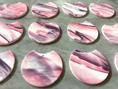 Pink & Purple white WATERCOLOR white Tortoise Shell Beads, circle cutout acrylic 36mm Earring Necklace pendant bead one hole at top