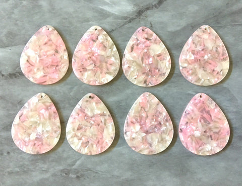 White & Blush Mosaic Tortoise Shell Acrylic Blanks Cutout, teardrop blanks, earring pendant jewelry making, 40mm jewelry blanks, 1 Hole pink