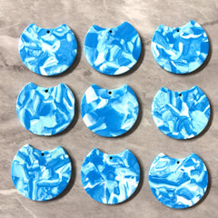White Blue watercolor Tortoise Shell Beads, circle cutout acrylic 36mm Earring Necklace pendant boho, one hole top colorful acrylic DIY