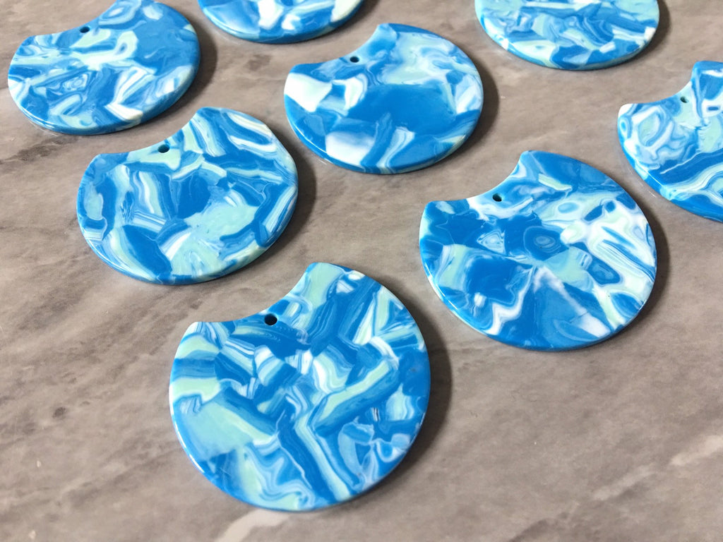 White Blue watercolor Tortoise Shell Beads, circle cutout acrylic 36mm Earring Necklace pendant boho, one hole top colorful acrylic DIY