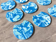 White Blue watercolor Tortoise Shell Beads, circle cutout acrylic 36mm Earring Necklace pendant boho, one hole top colorful acrylic DIY