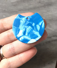 White Blue watercolor Tortoise Shell Beads, circle cutout acrylic 36mm Earring Necklace pendant boho, one hole top colorful acrylic DIY