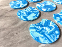 White Blue watercolor Tortoise Shell Beads, circle cutout acrylic 36mm Earring Necklace pendant boho, one hole top colorful acrylic DIY