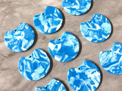 White Blue watercolor Tortoise Shell Beads, circle cutout acrylic 36mm Earring Necklace pendant boho, one hole top colorful acrylic DIY