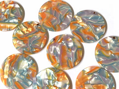 Orange & Blue Mosaic Tortoise Shell Beads, circle cutout acrylic 36mm Earring Necklace geometric pendant bead one hole at top