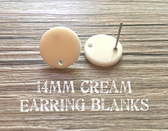 14mm CREAM post earring round blanks, eggshell round earring, off white stud earring, drop dangle earring making colorful jewelry blanks