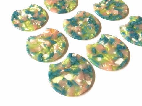 Watercolor blush pink blue green Resin Beads, circle cutout acrylic 36mm Earring Necklace pendant bead, one hole at top jewelry acrylic DIY