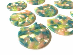 Watercolor blush pink blue green Resin Beads, circle cutout acrylic 36mm Earring Necklace pendant bead, one hole at top jewelry acrylic DIY