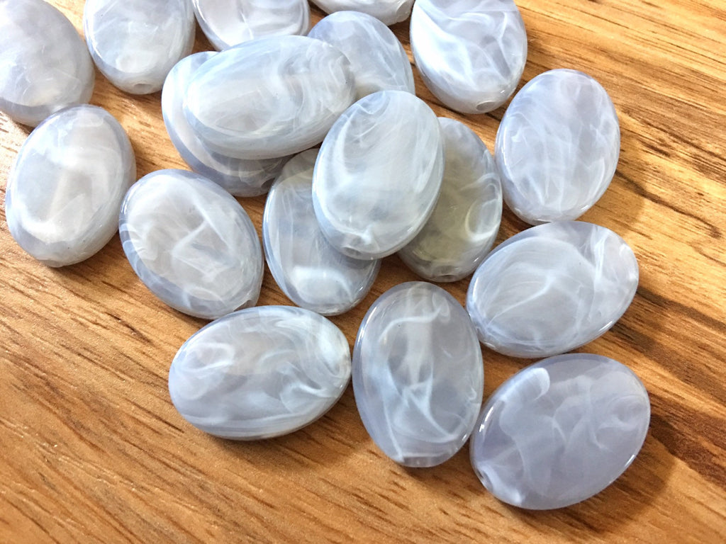 Gray Blue swirl 25mm acrylic beads, chunky craft supplies for jewelry making, geometric necklace earrings, gray oval circle beads resin