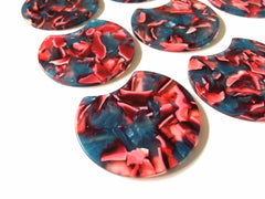 Watercolor red blue Resin Beads, circle cutout acrylic 36mm Earring Necklace pendant bead, one hole at top jewelry acrylic DIY, maroon beads