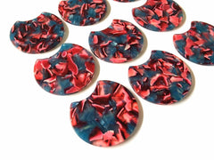 Watercolor red blue Resin Beads, circle cutout acrylic 36mm Earring Necklace pendant bead, one hole at top jewelry acrylic DIY, maroon beads