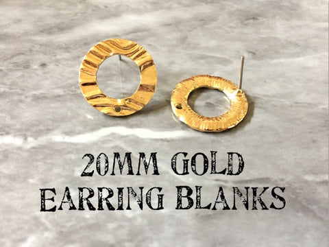 20mm gold wavy post earring circle blanks, gold drop earring, gold stud earring, gold jewelry, gold dangle DIY earring making round