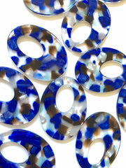 Royal blue Brown light Blue Confetti Resin Acrylic OVAL Blanks Cutout, earring bead jewelry making, 38mm pendant jewelry, earrings DIY