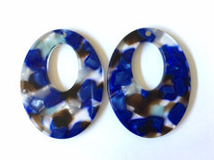 Royal blue Brown light Blue Confetti Resin Acrylic OVAL Blanks Cutout, earring bead jewelry making, 38mm pendant jewelry, earrings DIY