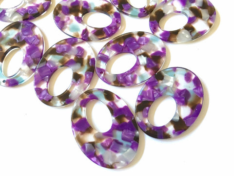 Purple Brown Blue Confetti Resin Acrylic OVAL Blanks Cutout, earring bead jewelry making, 38mm pendant jewelry, royal purple earrings DIY