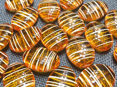 Orange Puffed Oval 33mm beads, transparent striped beads, translucent beads, craft supplies wire bangle, jewelry making white and orange