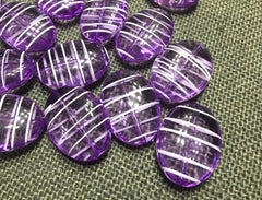 Purple Puffed Oval 33mm beads, clear purple striped beads, translucent beads, craft supplies wire bangle, jewelry making purple and white