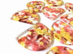Pink Yellow Floral tortoise shell 1 Hole Laser Cut Cutout Half Oval, Wire Bracelet boho earrings, Tassel Necklace drop earrings jewelry