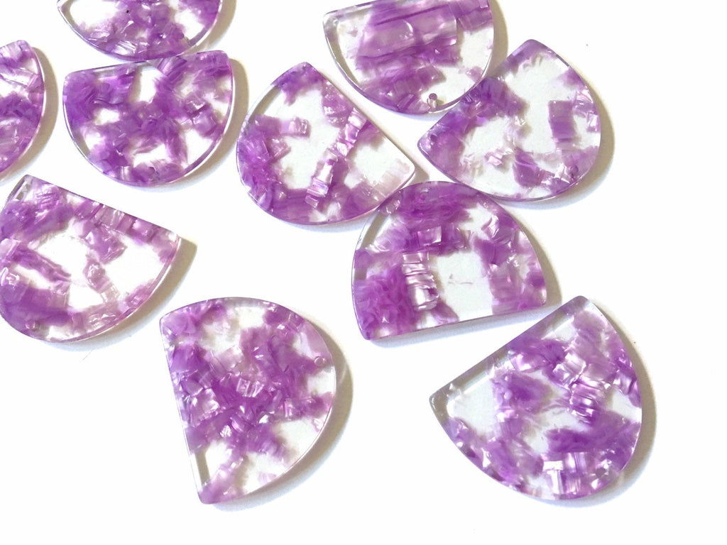 Purple Floral tortoise shell 1 Hole Laser Cut Cutout Half Oval, Wire Bracelet boho earrings, Tassel Necklace drop jewelry, resin blanks