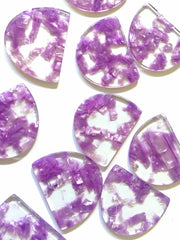 Purple Floral tortoise shell 1 Hole Laser Cut Cutout Half Oval, Wire Bracelet boho earrings, Tassel Necklace drop jewelry, resin blanks