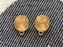 20mm gold fingerprint post earring circle blanks, gold drop earring, gold stud earring, gold jewelry, gold dangle DIY earring making round