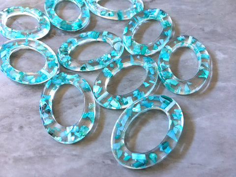 Oval clear resin teal confetti glitter 1 Hole Laser Cut Cutouts, boho earrings Tassel Necklace Jewelry pendant acrylic blanks turquoise blue