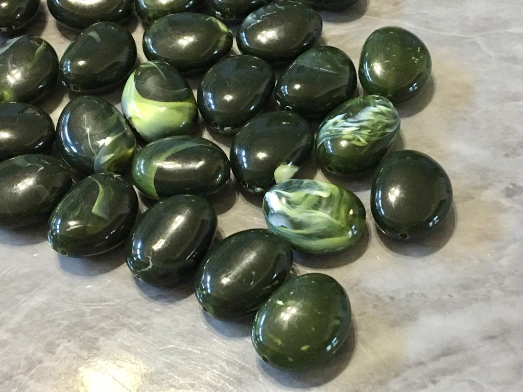 Olive Green 25mm Beads, green beads, large acrylic oval beads, olive jewelry, green bangle, wire bangle, jewelry making, big green beads