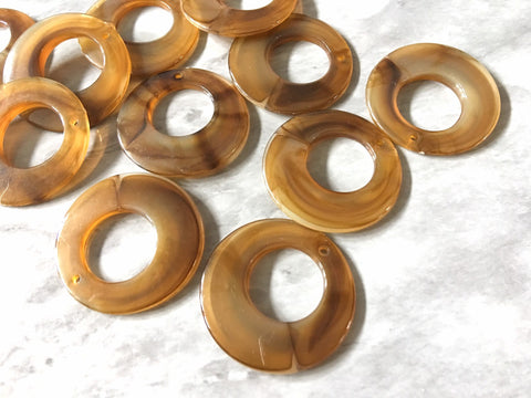 Brown translucent swirl Tortoise Shell Necklace or Earring Pendant beads, 1 hole circle pendant beads, tortoise necklace earrings jewelry