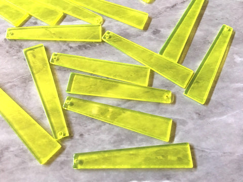 Neon Yellow translucent squared Beads, long skinny acrylic 56mm Earring Necklace pendant bead, one hole at top jewelry, neon earrings jewel