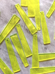 Neon Yellow translucent squared Beads, long skinny acrylic 56mm Earring Necklace pendant bead, one hole at top jewelry, neon earrings jewel