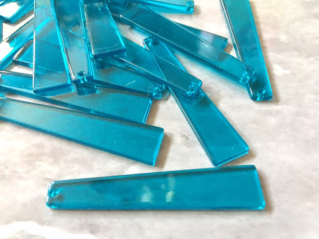 Neon Blue translucent squared Beads, long skinny acrylic 56mm Earring Necklace pendant bead, one hole at top jewelry, neon earrings jewelry