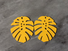 Yellow Monstera Leaves Blanks Cutout, earring bead jewelry making, 1 Hole tortoise blanks colorful, painted metal palm tree leaf leaves